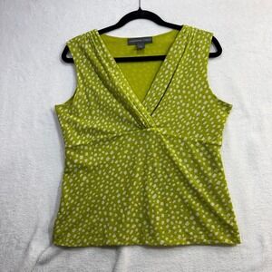 Josephine Chaus L Lime Green Top Sleeveless Abstract Polka Dot Office Artsy Y2K
